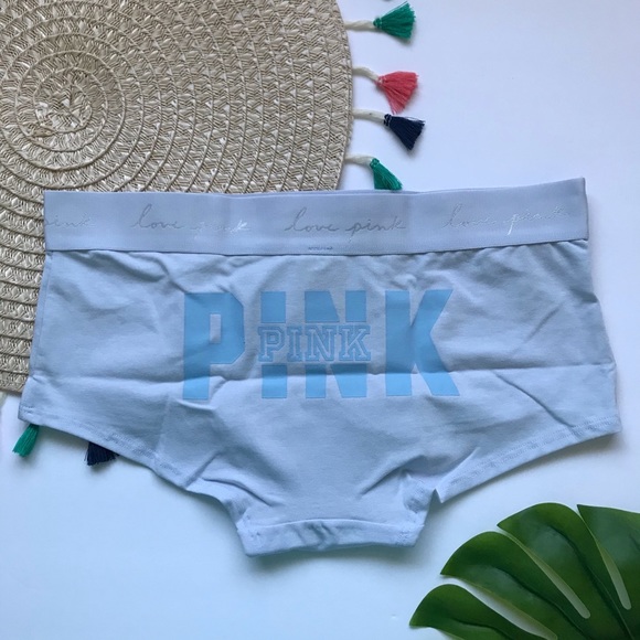 PINK Victoria's Secret Other - Victoria’s Secret PINK Logo Boyshort Panty Hydrangea Blue w Graphic Medium NEW